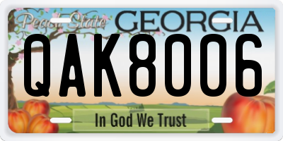 GA license plate QAK8006