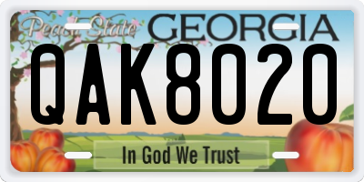 GA license plate QAK8020