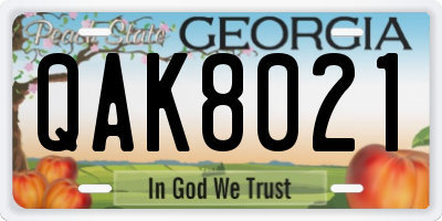 GA license plate QAK8021