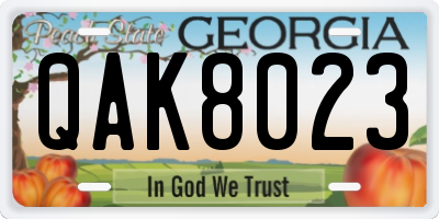 GA license plate QAK8023