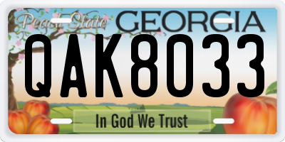 GA license plate QAK8033