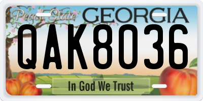 GA license plate QAK8036