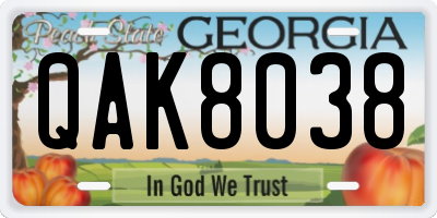 GA license plate QAK8038