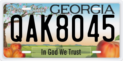 GA license plate QAK8045