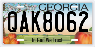 GA license plate QAK8062