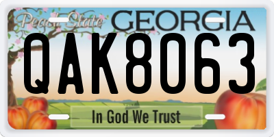 GA license plate QAK8063