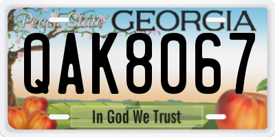 GA license plate QAK8067