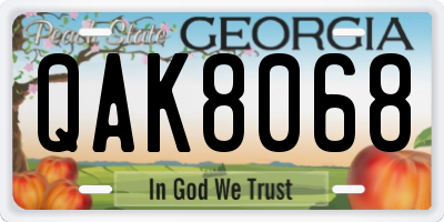 GA license plate QAK8068