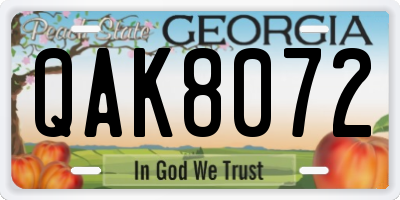 GA license plate QAK8072