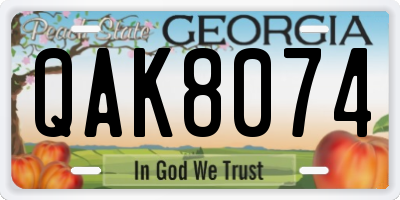 GA license plate QAK8074