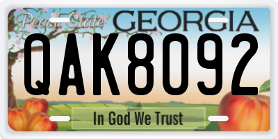 GA license plate QAK8092