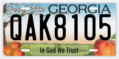 GA license plate QAK8105