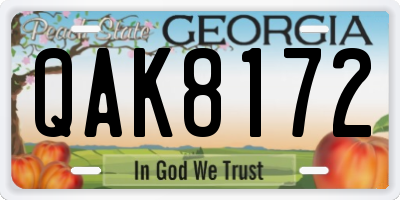 GA license plate QAK8172