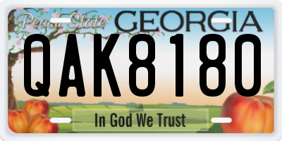 GA license plate QAK8180