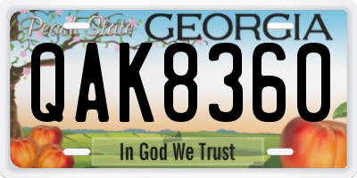 GA license plate QAK8360