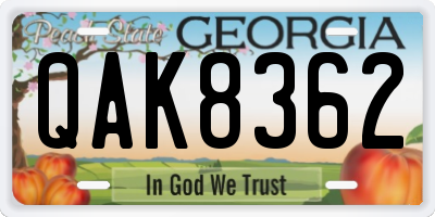 GA license plate QAK8362
