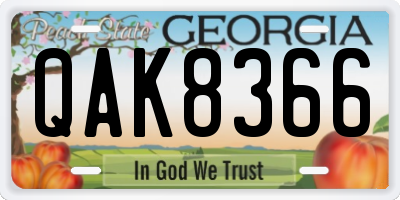 GA license plate QAK8366