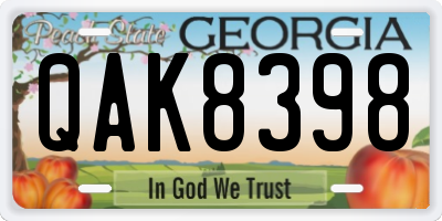GA license plate QAK8398