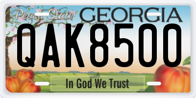 GA license plate QAK8500
