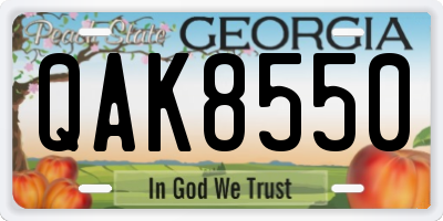 GA license plate QAK8550