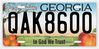 GA license plate QAK8600
