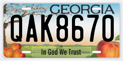 GA license plate QAK8670