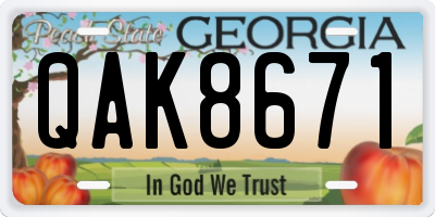 GA license plate QAK8671