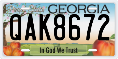 GA license plate QAK8672