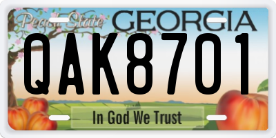 GA license plate QAK8701