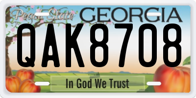 GA license plate QAK8708
