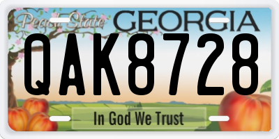GA license plate QAK8728