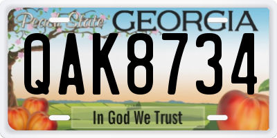 GA license plate QAK8734