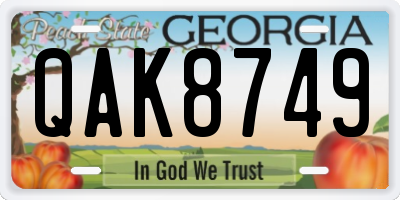 GA license plate QAK8749