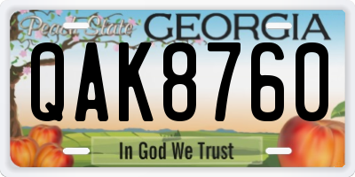 GA license plate QAK8760