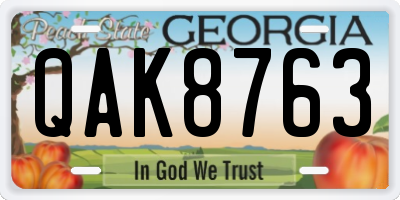 GA license plate QAK8763