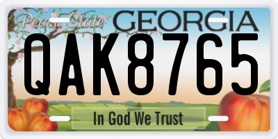 GA license plate QAK8765