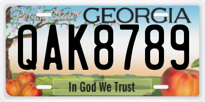 GA license plate QAK8789