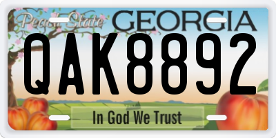 GA license plate QAK8892
