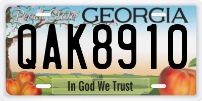 GA license plate QAK8910