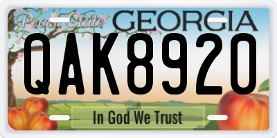 GA license plate QAK8920