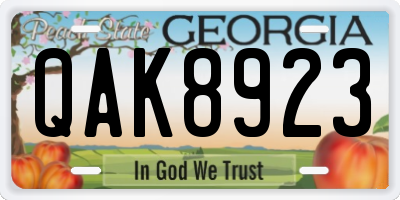 GA license plate QAK8923