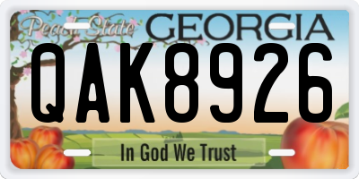 GA license plate QAK8926