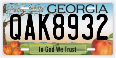 GA license plate QAK8932