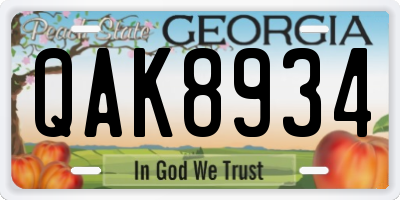 GA license plate QAK8934