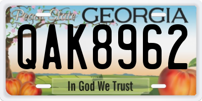 GA license plate QAK8962