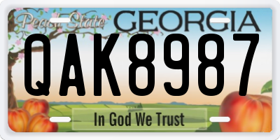 GA license plate QAK8987