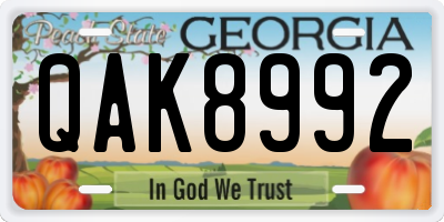 GA license plate QAK8992