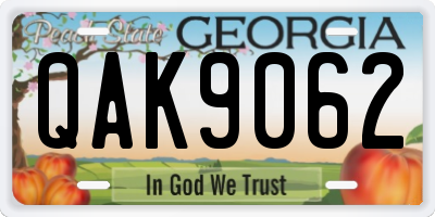 GA license plate QAK9062
