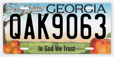 GA license plate QAK9063