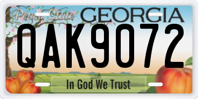 GA license plate QAK9072